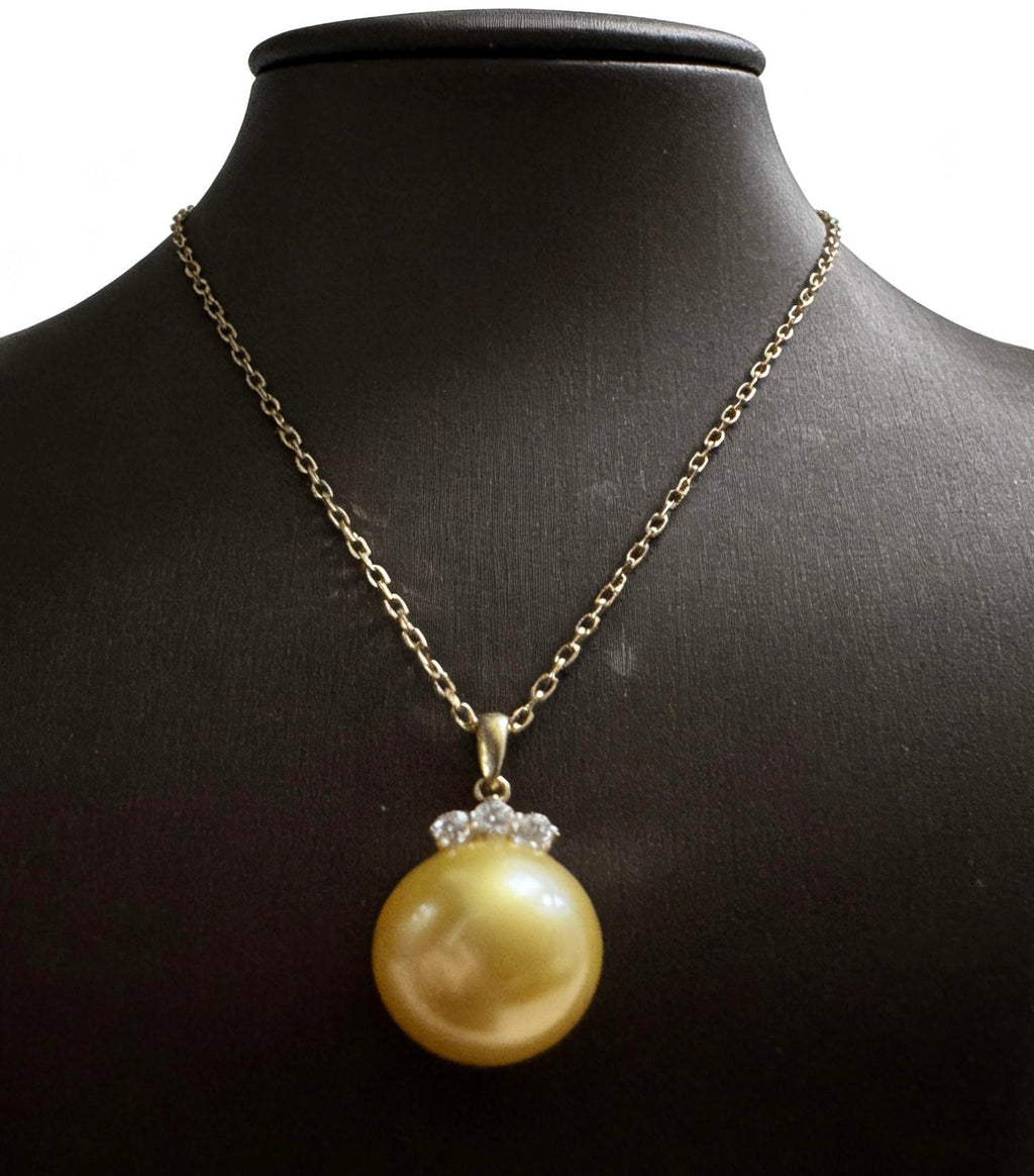 【Classipearls Unique design】South sea water golden Pearl, size 10-11mm, flawless surface, nearly round, set with 18k gold clasp, paired with an S925 necklace
