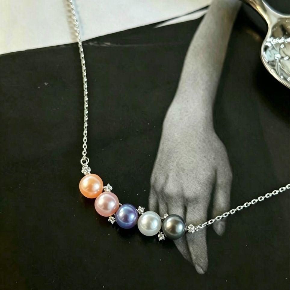 【Classipearls Unique design】8-9mm Five colored bead necklace and S925 necklace