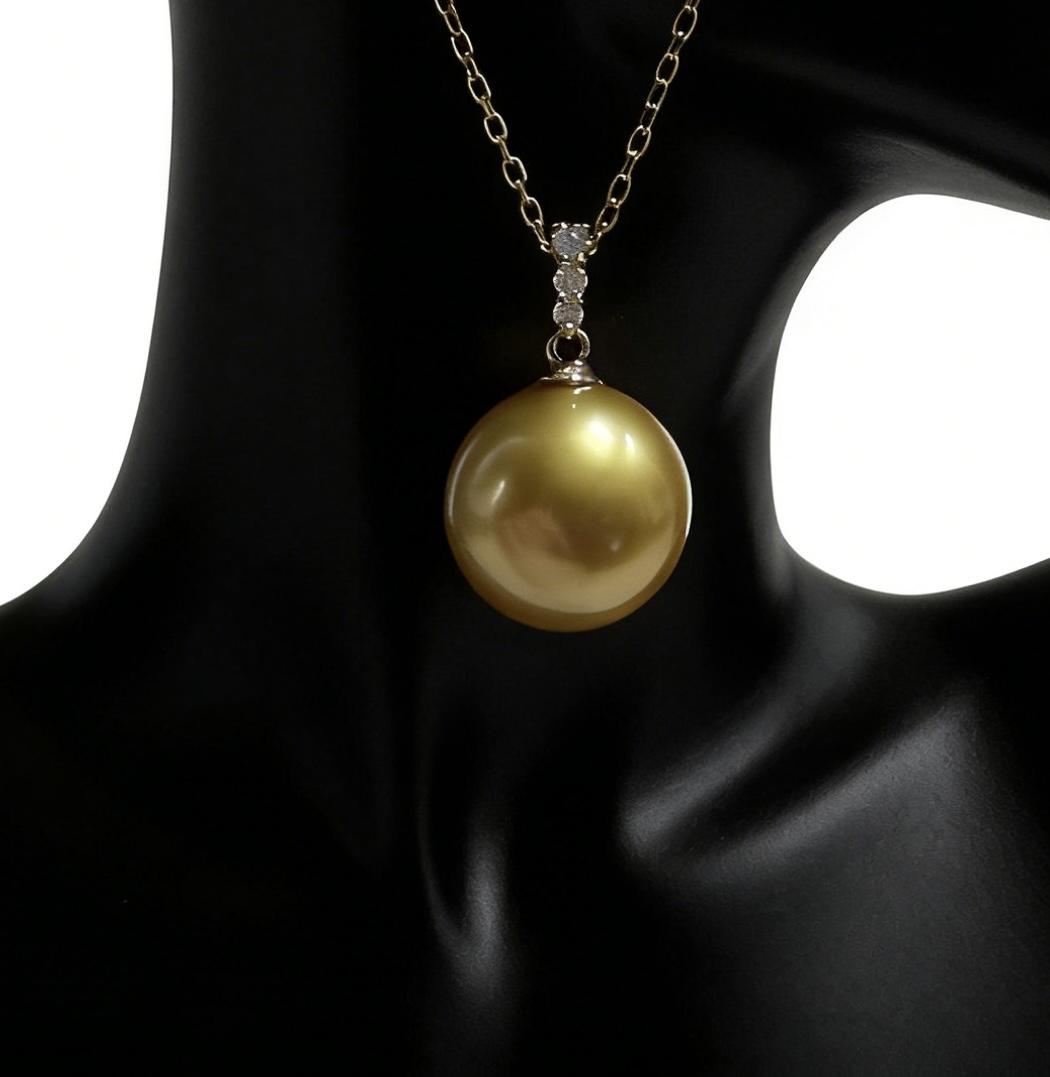 【Classipearls Unique design】South sea water golden Pearl, size 11-12mm, flawless surface, all round, set with 18k gold clasp, paired with an S925 necklace