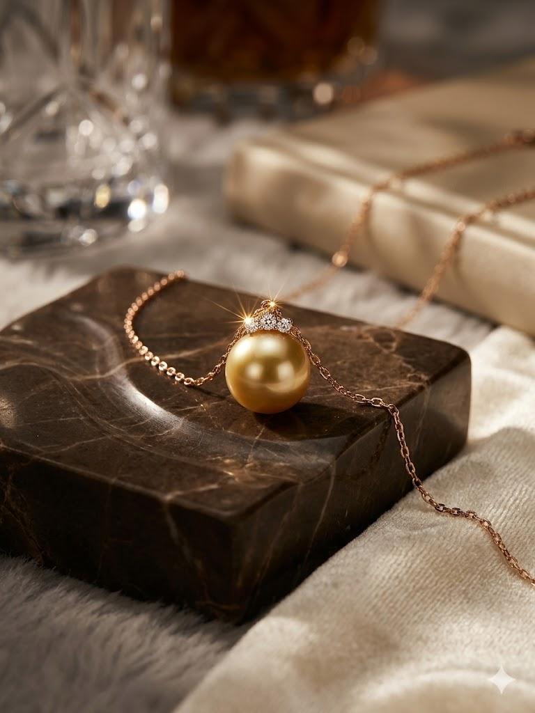 【Classipearls Unique design】South sea water golden Pearl, size 10-11mm, flawless surface, nearly round, set with 18k gold clasp, paired with an S925 necklace