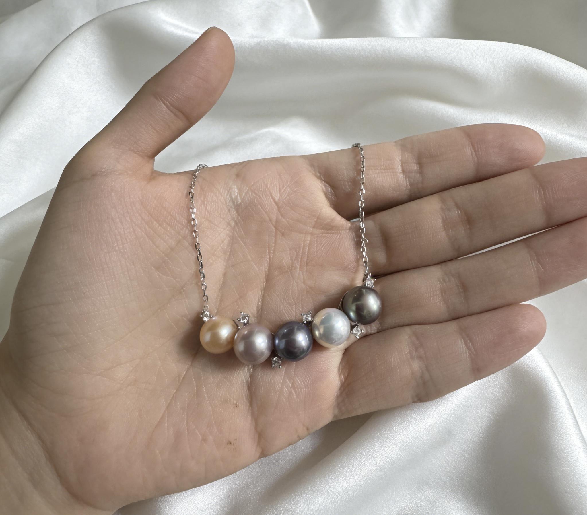 【Classipearls Unique design】8-9mm Five colored bead necklace and S925 necklace
