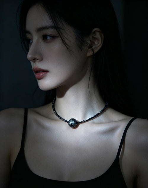 11-12mm Tahitian Dragonscale Black Spinel Necklace