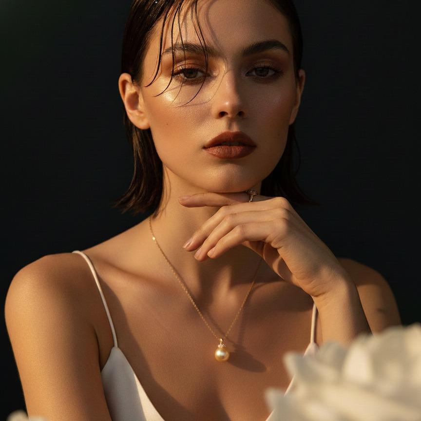 【Classipearls Unique design】South sea water golden Pearl, size 10-11mm, flawless surface, nearly round, set with 18k gold clasp, paired with an S925 necklace